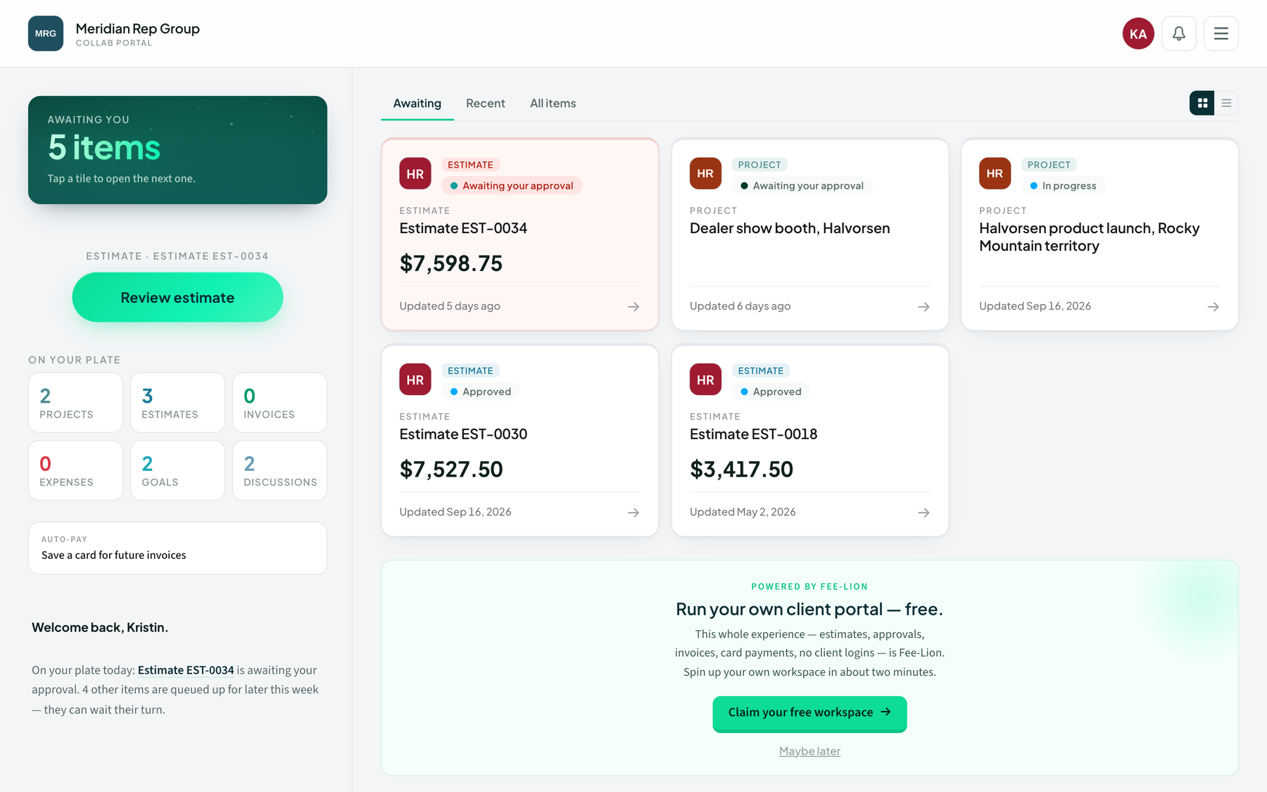 Meridian Rep Group demo: What your client sees