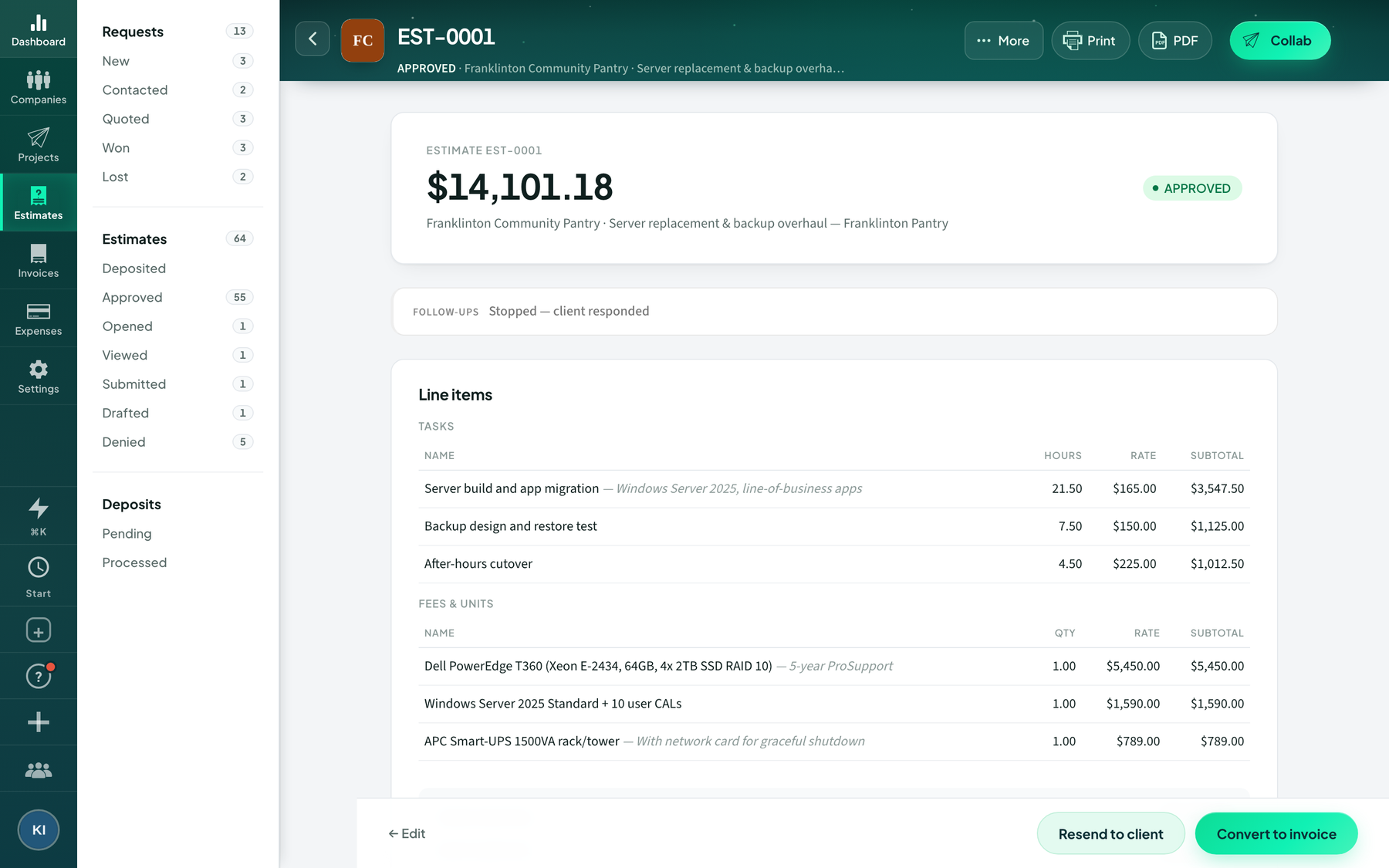 Keystone IT demo: An invoice, inside the workspace