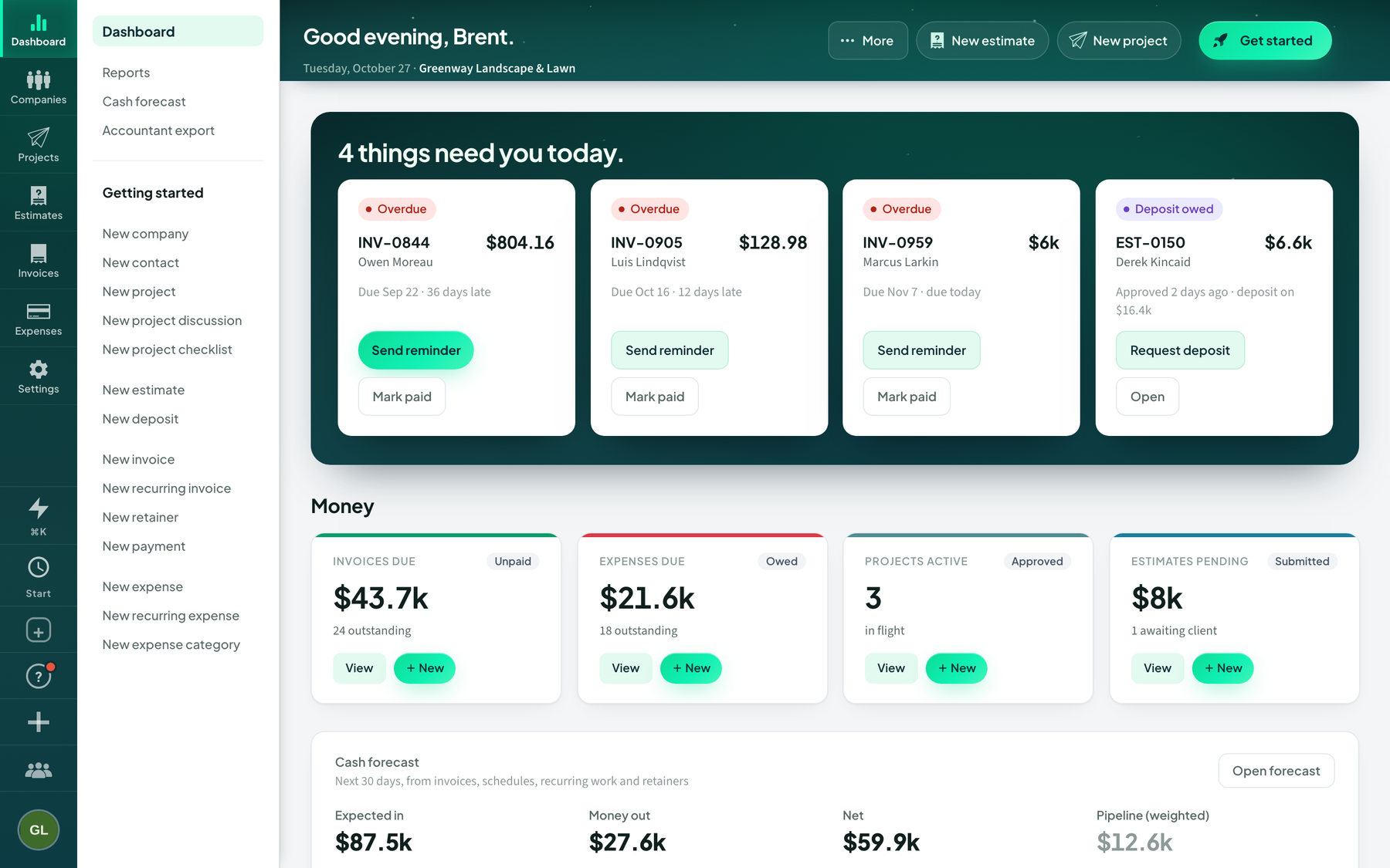 Greenway Landscape & Lawn demo: The owner’s dashboard