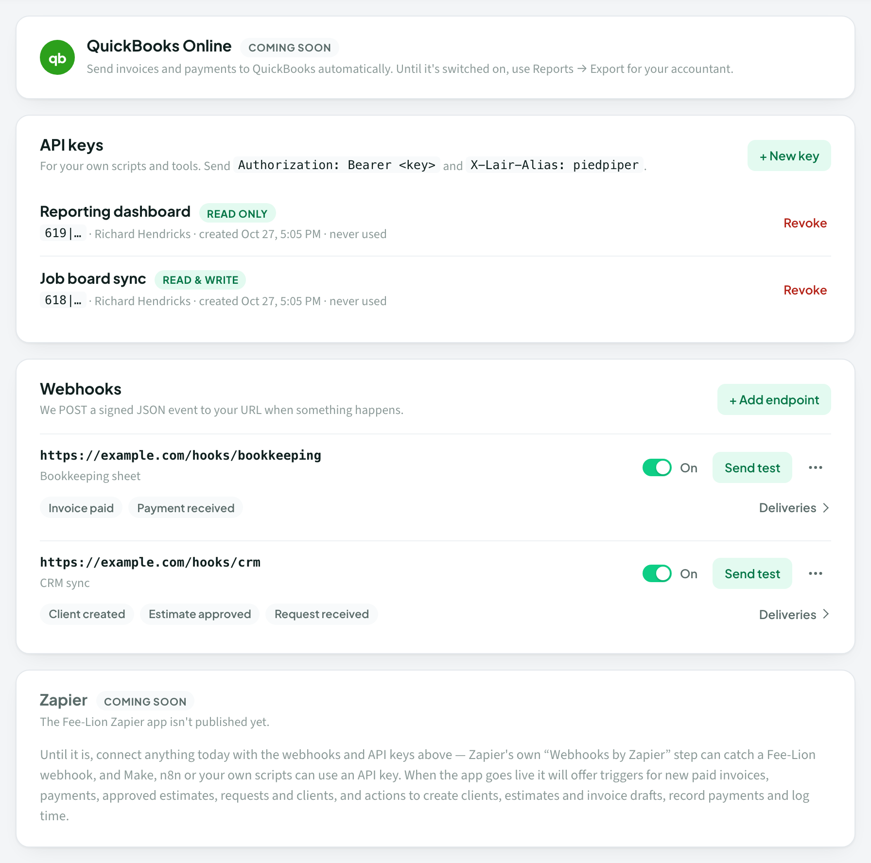 Keys and endpoints, on one settings page