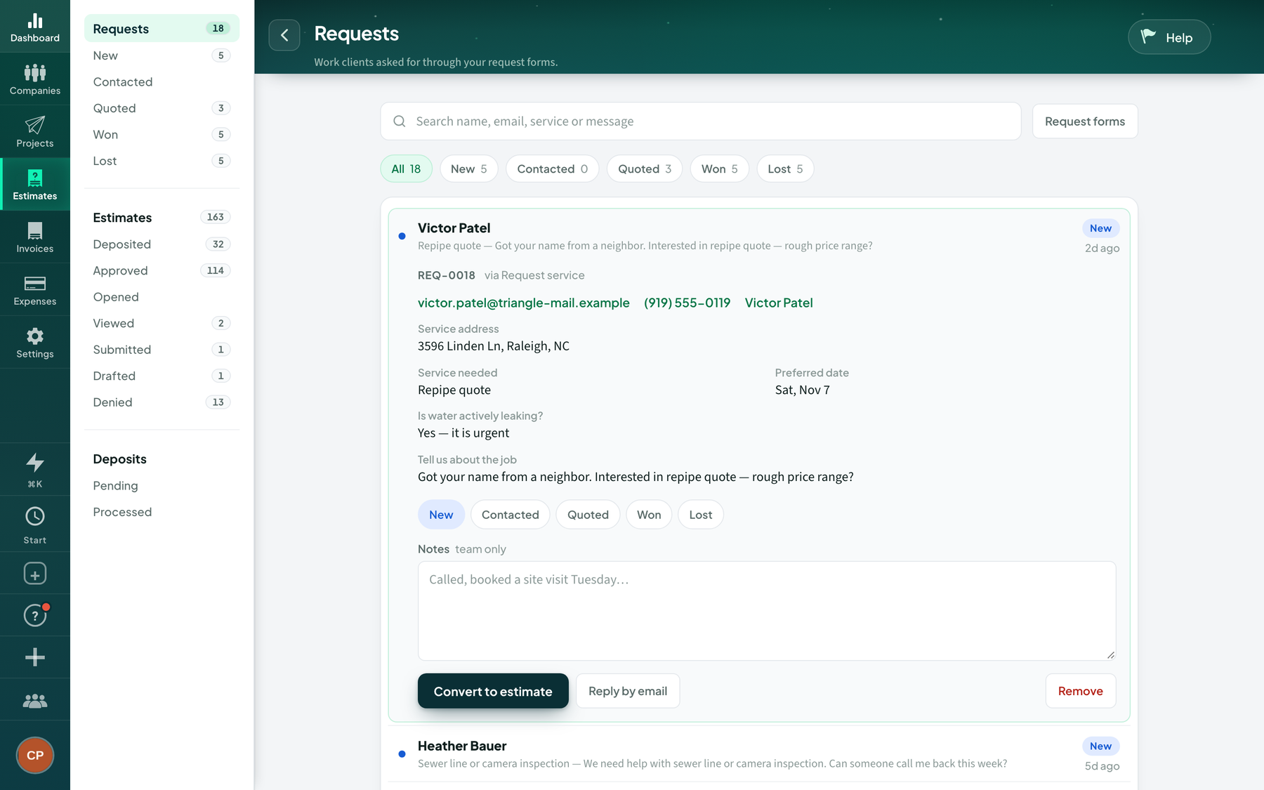 Turn "can you quote this?" into a client and a draft estimate.